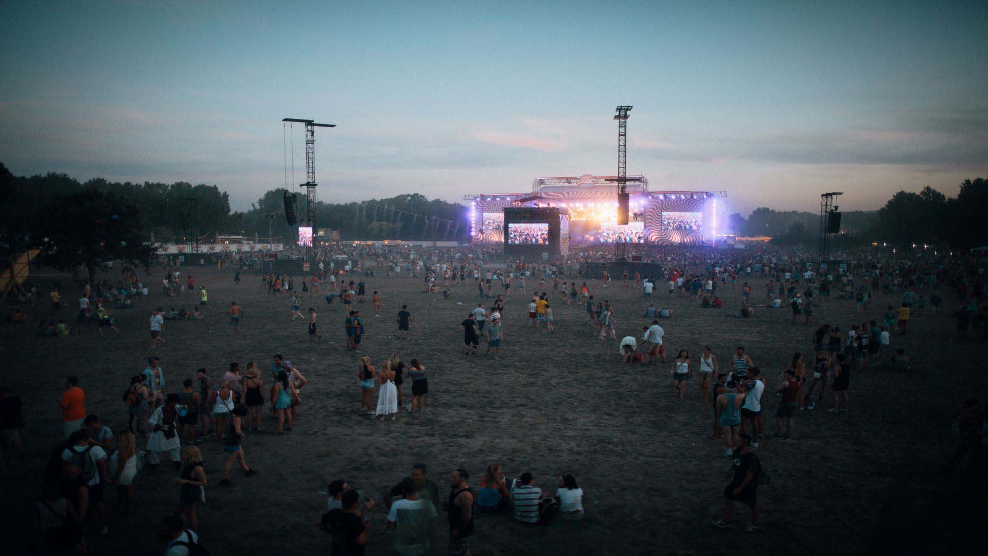 a music festival stage and people