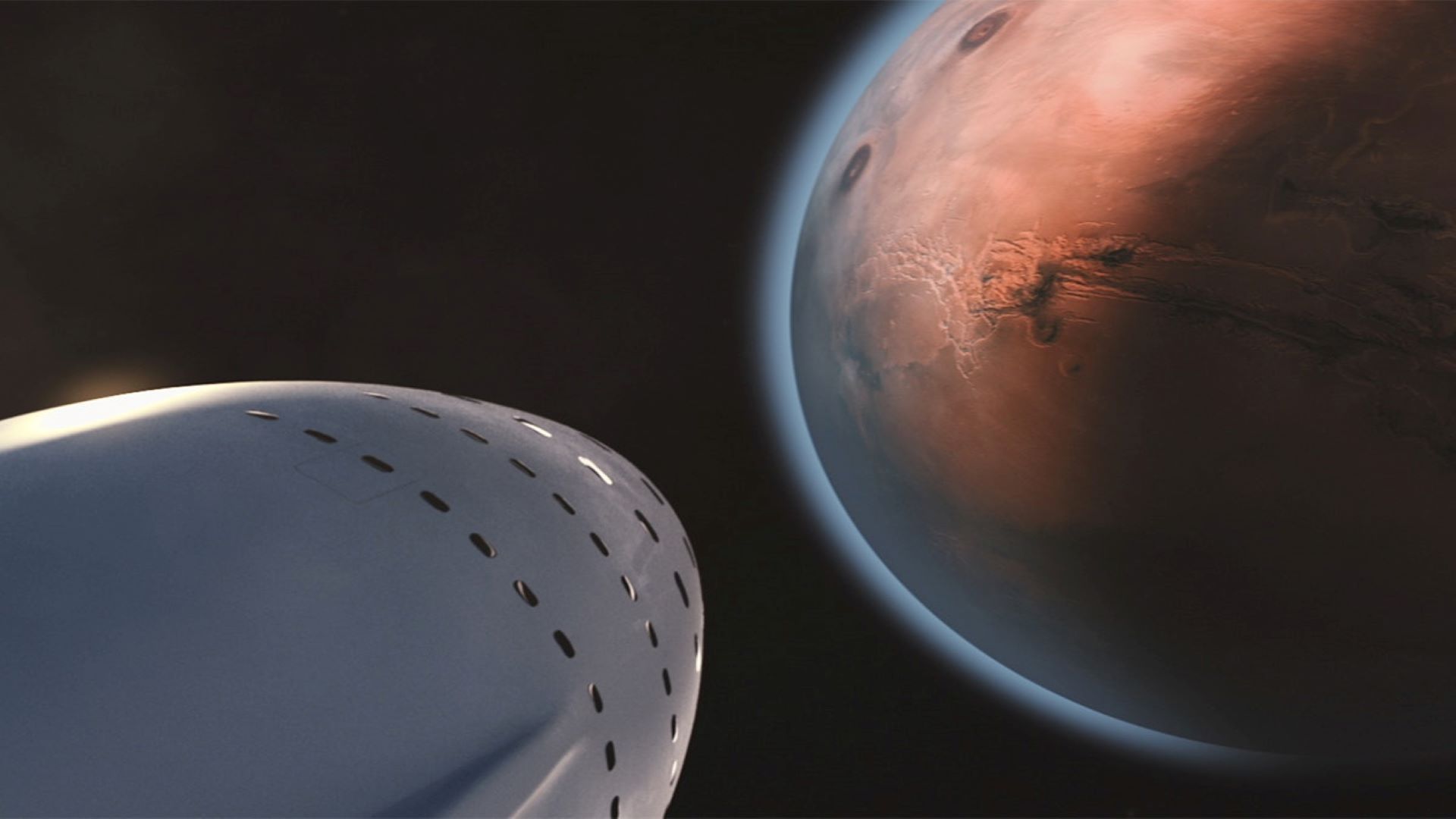 a spaceship approaching mars