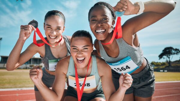 Happy women athletes