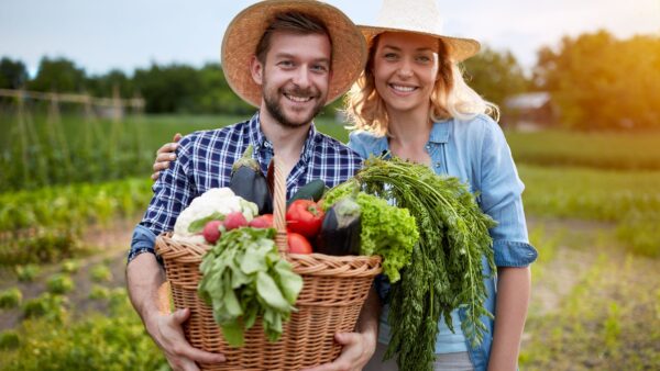 Farmers couple in garden