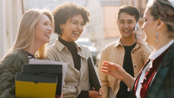 Townspeople smiling together