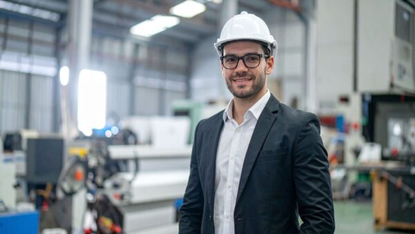 Portrait of confident engineer in manufacturing plant