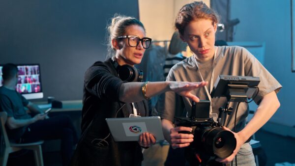 Filming director working in video production