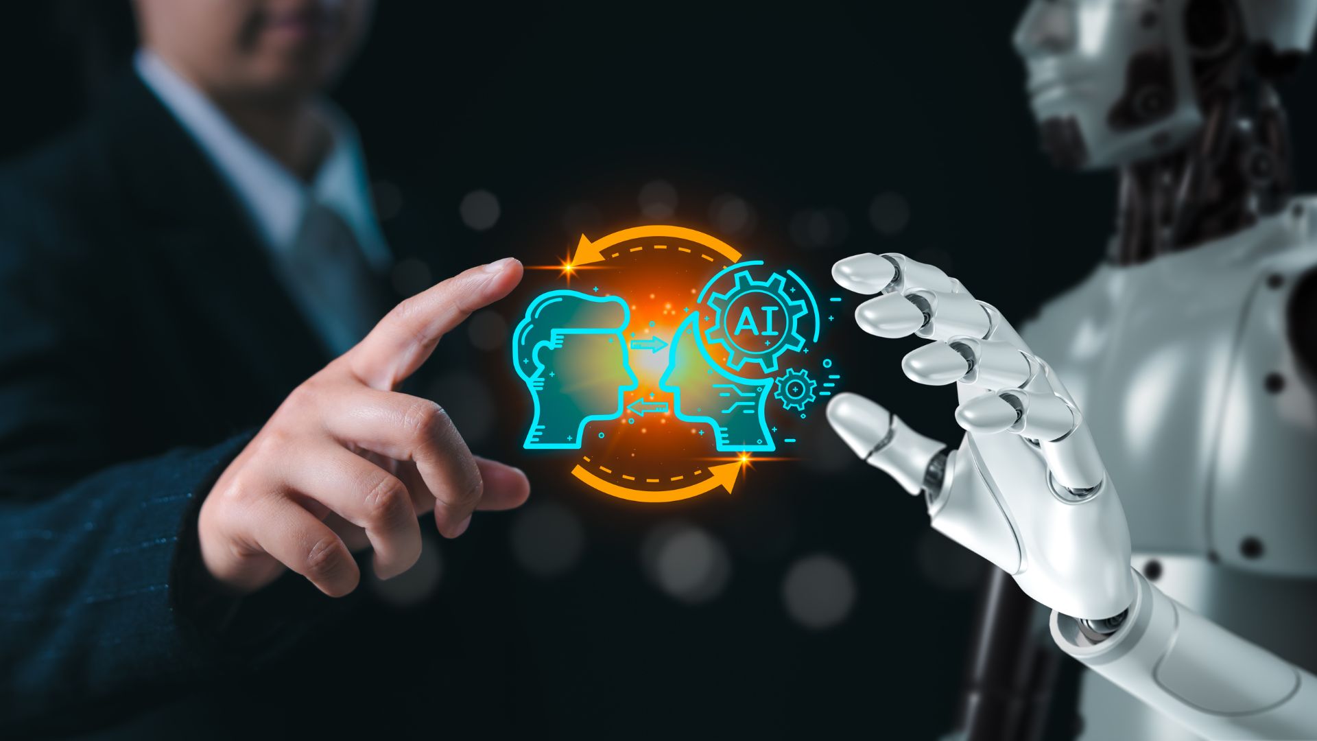 Cooperation between people and machine technology concept